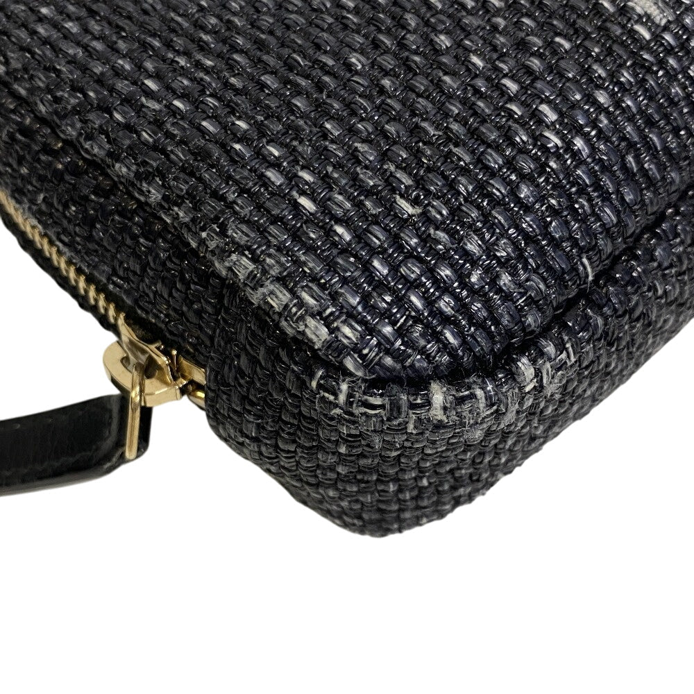 CHANEL Pouch straw Navy COCO Mark Deauville