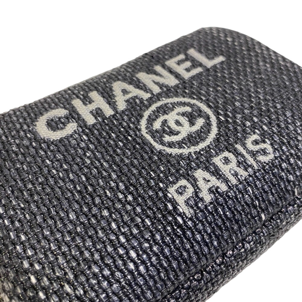 CHANEL Pouch straw Navy COCO Mark Deauville