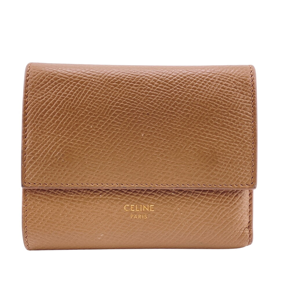 CELINE Tri-fold wallet leather beige Small trifold wallet