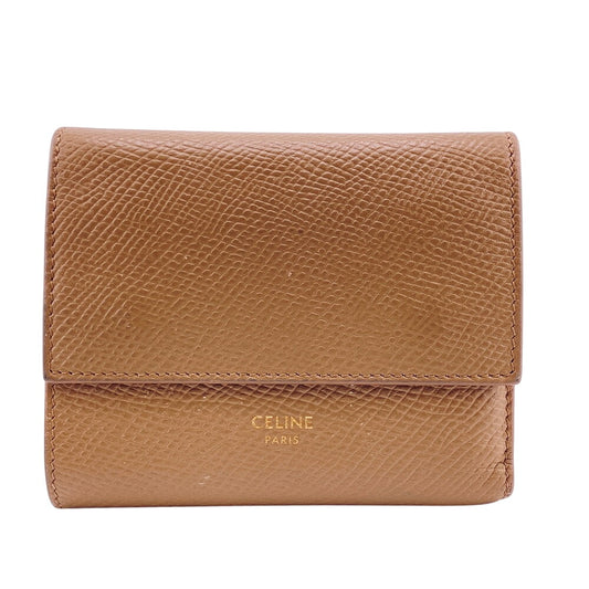 CELINE Tri-fold wallet leather beige Small trifold wallet
