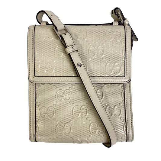 GUCCI Shoulder Bag 625782 leather white GG emboss