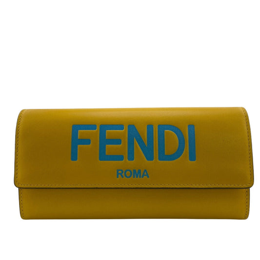 FENDI Long Wallet Purse 8M0251 leather yellow FF logo embossed Continental