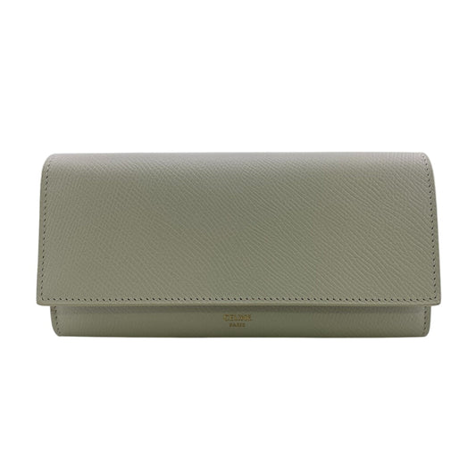 CELINE Long Wallet Purse leather white Large flap wallet