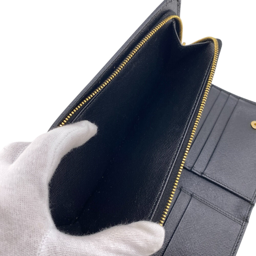 PRADA Long Wallet Purse leather black leather