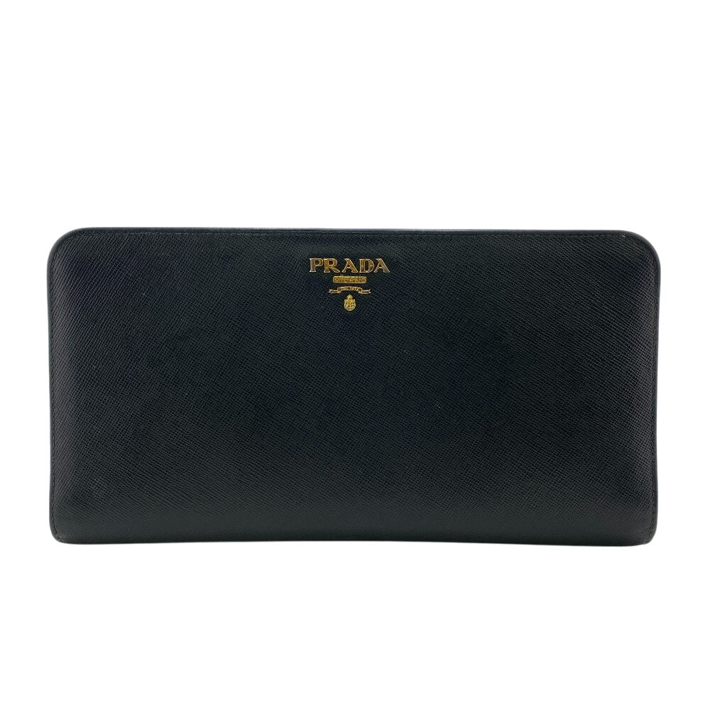 PRADA Long Wallet Purse leather black leather