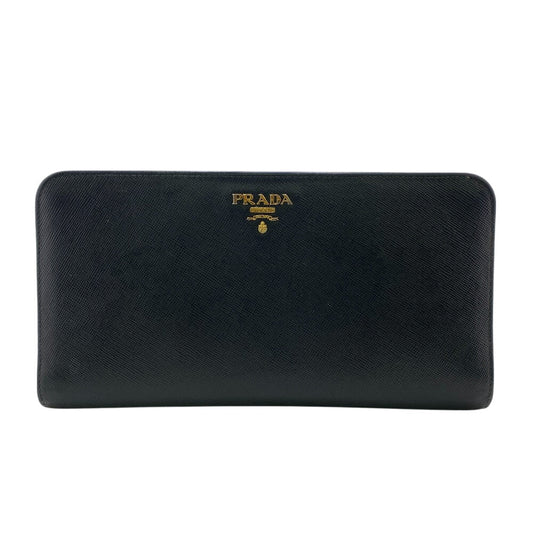 PRADA Long Wallet Purse leather black leather