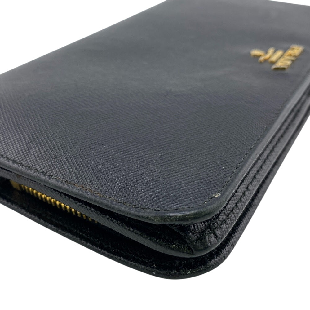 PRADA Long Wallet Purse leather black leather