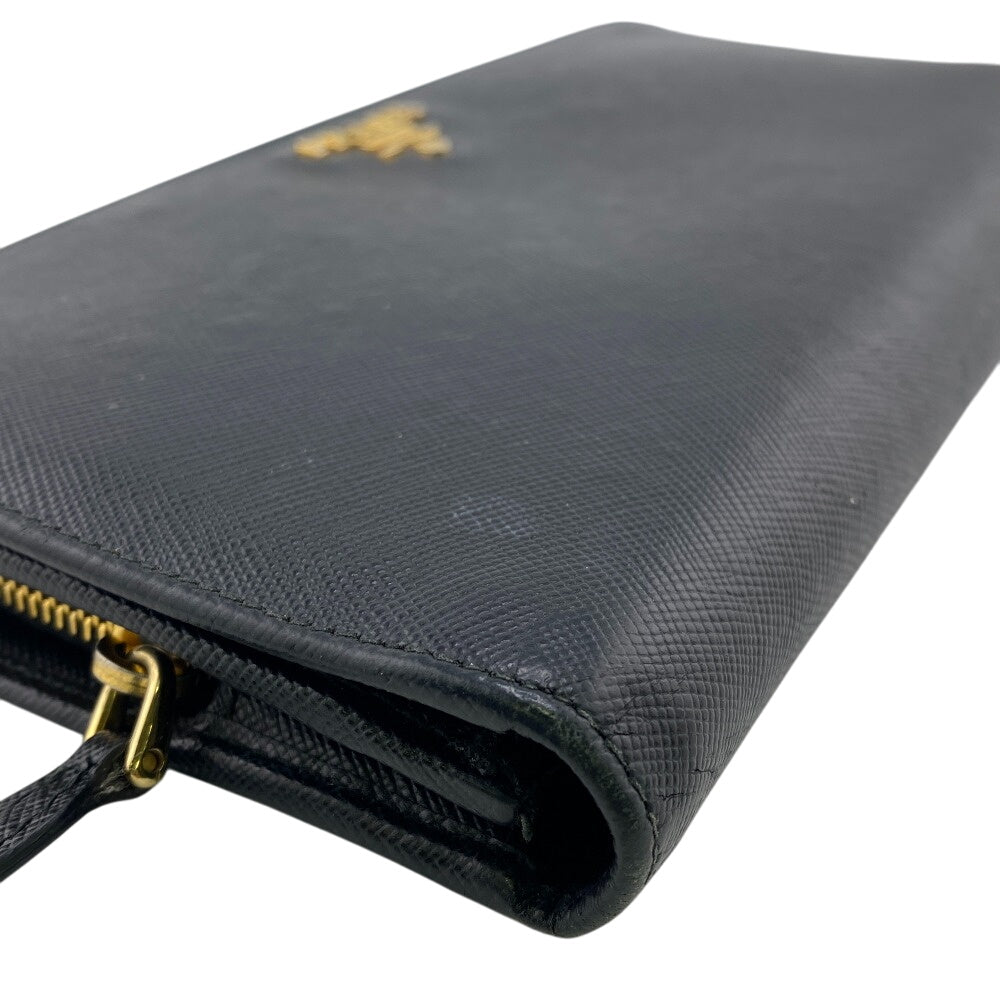 PRADA Long Wallet Purse leather black leather