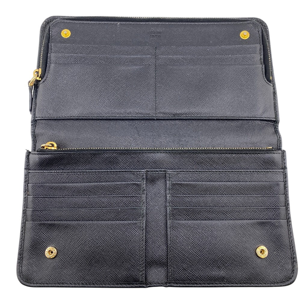 PRADA Long Wallet Purse leather black leather