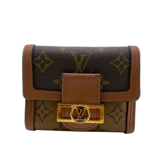 LOUIS VUITTON Tri-fold wallet M68725 leather Brown Monogram reverse Portefeuille Daufine Compact