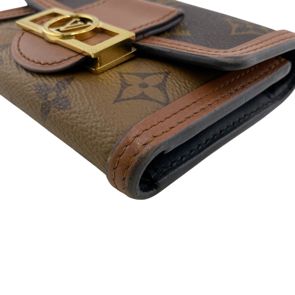 LOUIS VUITTON Tri-fold wallet M68725 leather Brown Monogram reverse Portefeuille Daufine Compact