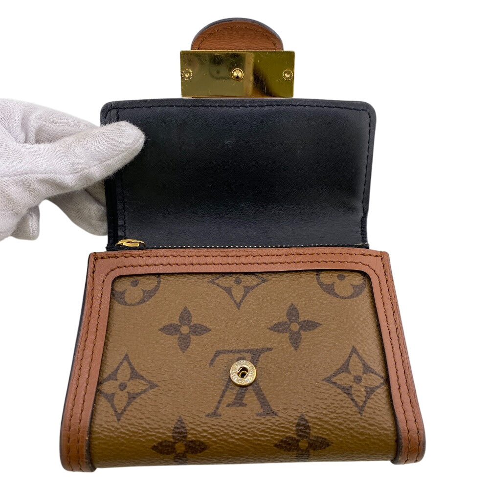 LOUIS VUITTON Tri-fold wallet M68725 leather Brown Monogram reverse Portefeuille Daufine Compact