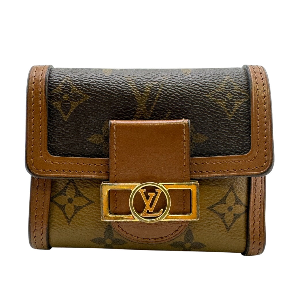 LOUIS VUITTON Tri-fold wallet M68725 leather Brown Monogram reverse Portefeuille Daufine Compact