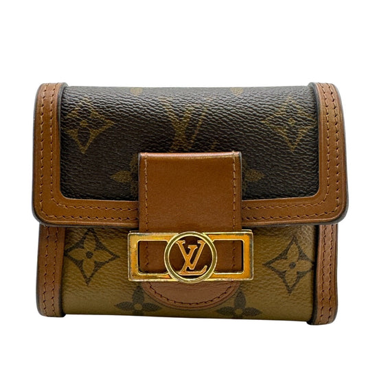 LOUIS VUITTON Tri-fold wallet M68725 leather Brown Monogram reverse Portefeuille Daufine Compact