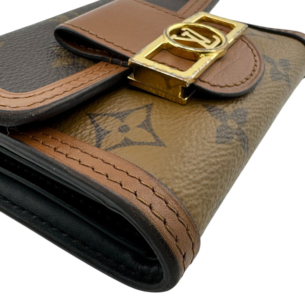 LOUIS VUITTON Tri-fold wallet M68725 leather Brown Monogram reverse Portefeuille Daufine Compact