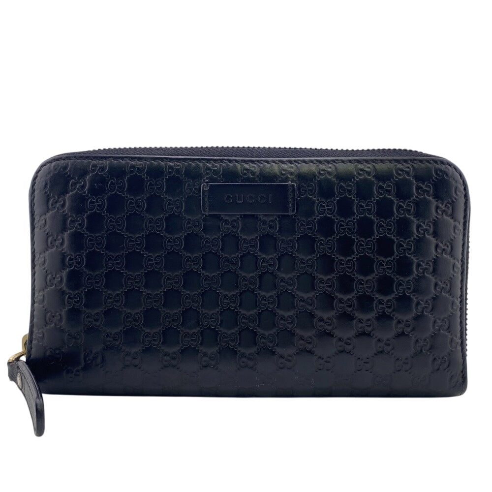 GUCCI Long Wallet Purse 449391 leather black Micro Guccisima