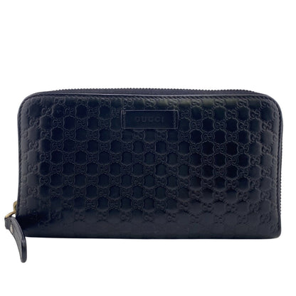 GUCCI Long Wallet Purse 449391 leather black Micro Guccisima