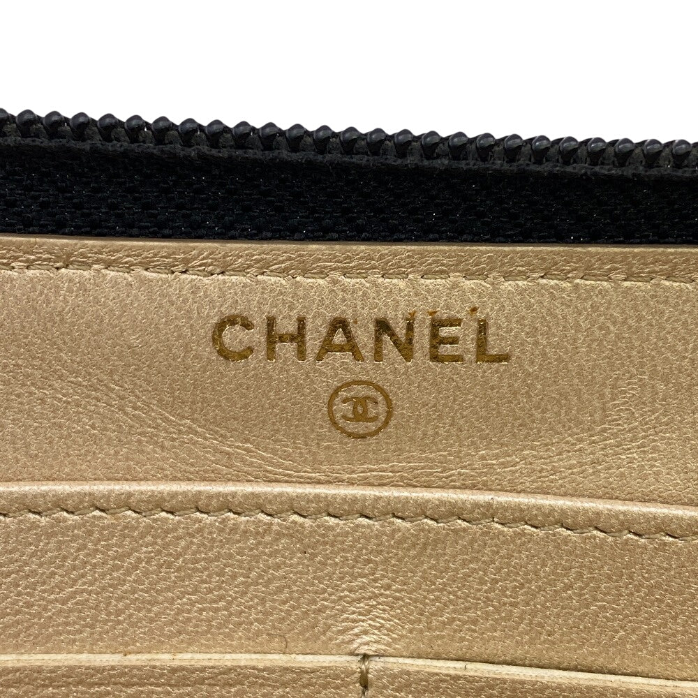 CHANEL Long Wallet Purse lambskin black Camelia