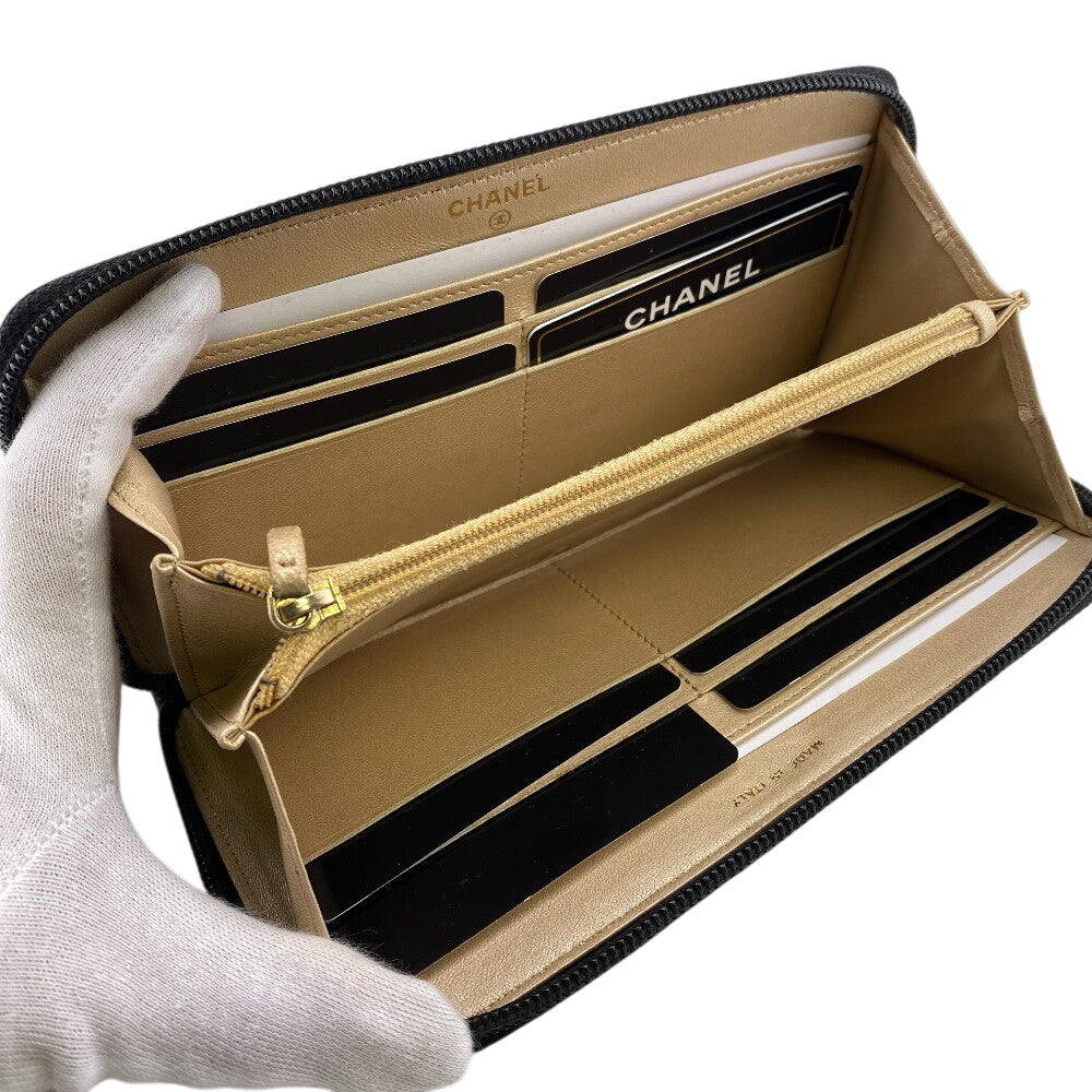 CHANEL Long Wallet Purse lambskin black Camelia