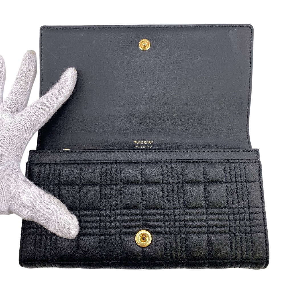 BURBERRY Long Wallet Purse leather black TB Roller