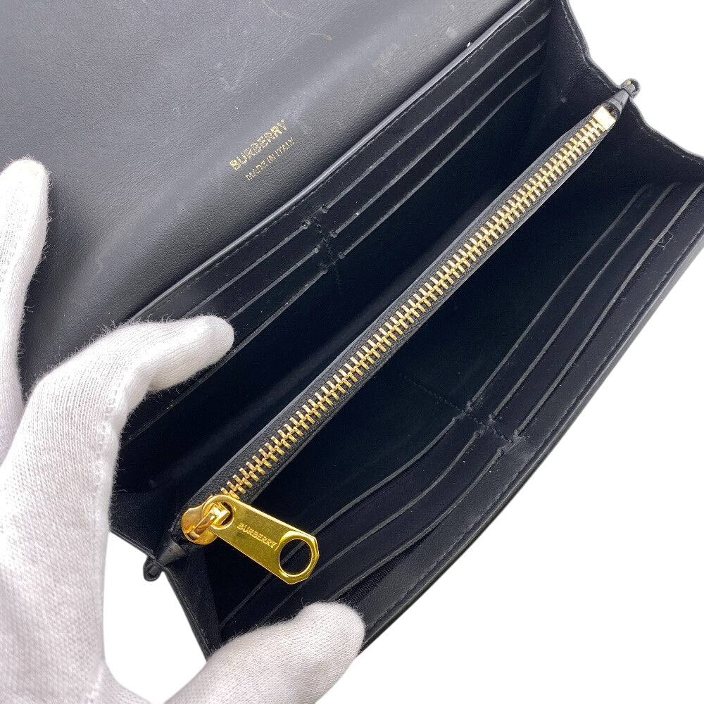 BURBERRY Long Wallet Purse leather black TB Roller