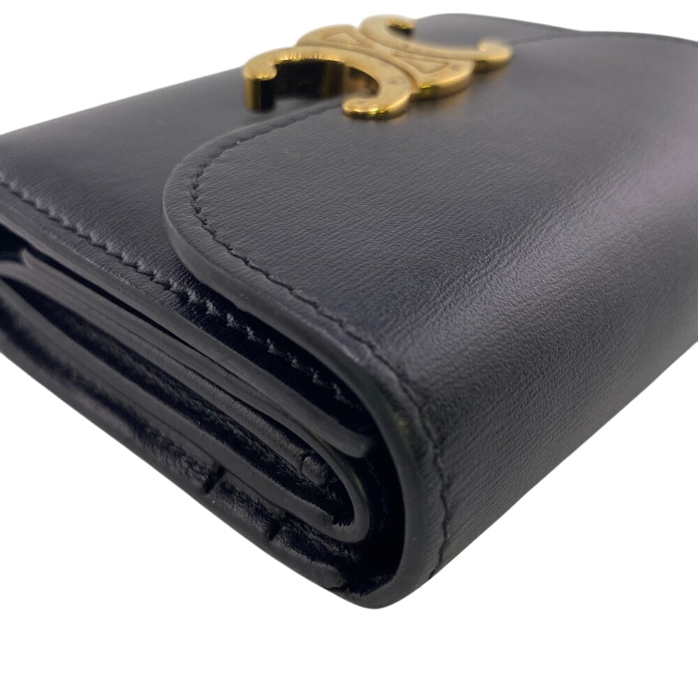 CELINE Tri-fold wallet leather black Small flap wallet