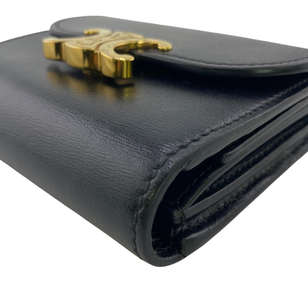 CELINE Tri-fold wallet leather black Small flap wallet