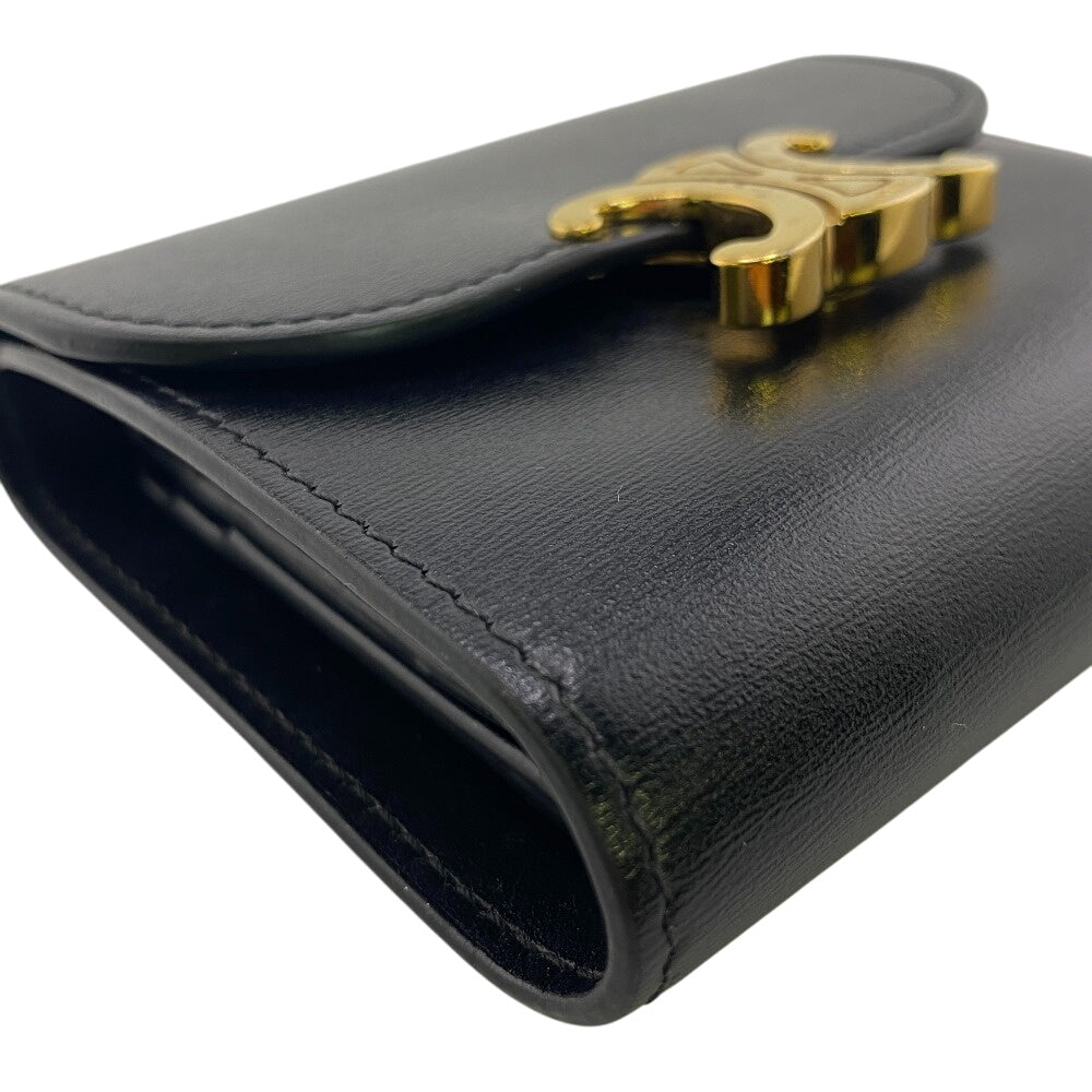 CELINE Tri-fold wallet leather black Small flap wallet