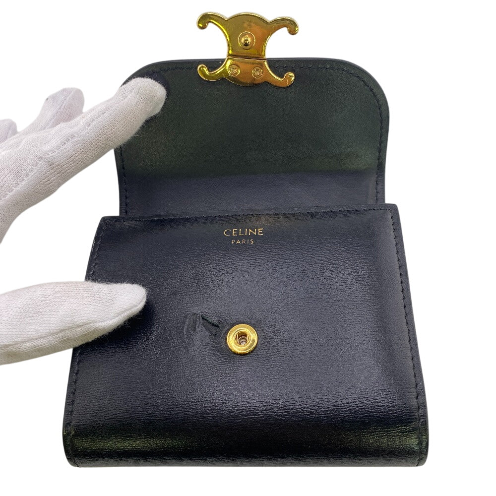 CELINE Tri-fold wallet leather black Small flap wallet