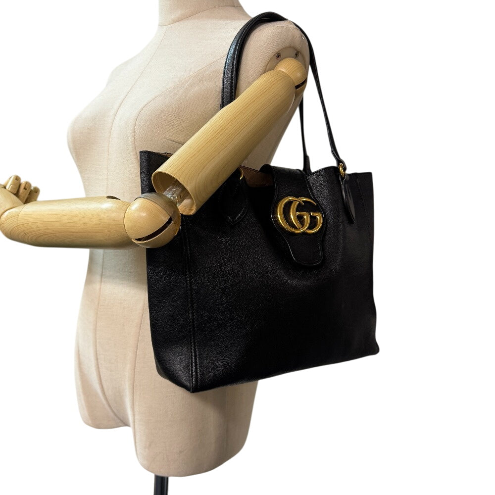 GUCCI Tote Bag 652680 leather black GG Marmont