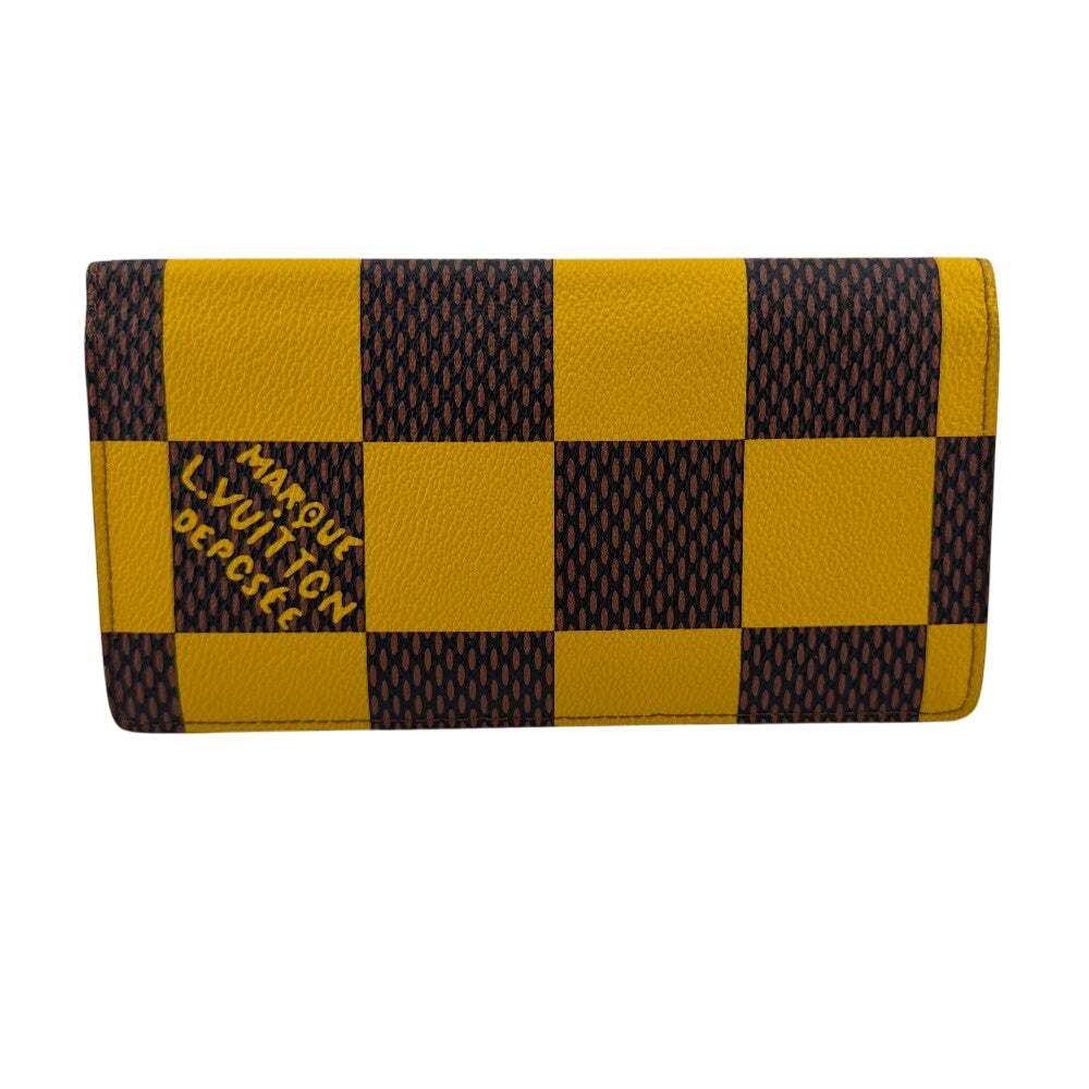 LOUIS VUITTON Long Wallet Purse ダミエポップ leather yellow Damier Pop Portefeuille Brazza