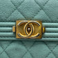 CHANEL Tri-fold wallet leather blue mint