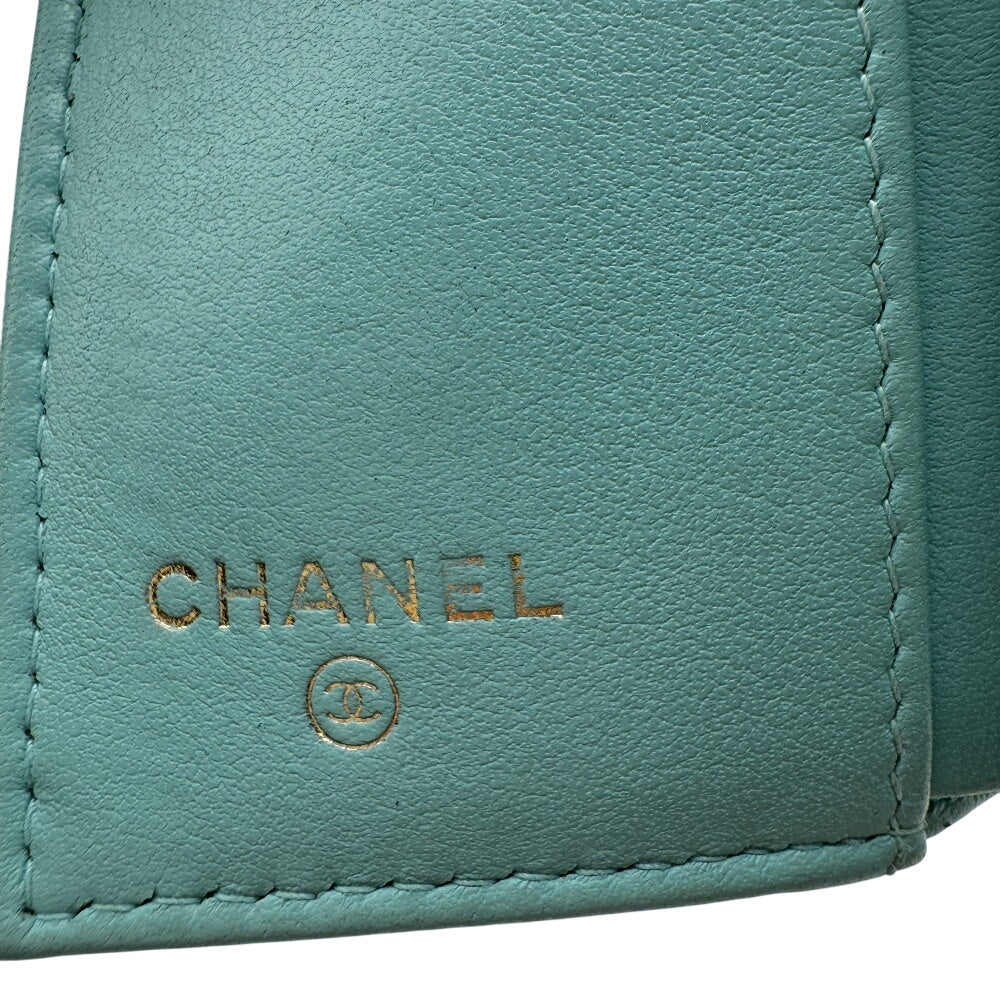 CHANEL Tri-fold wallet leather blue mint