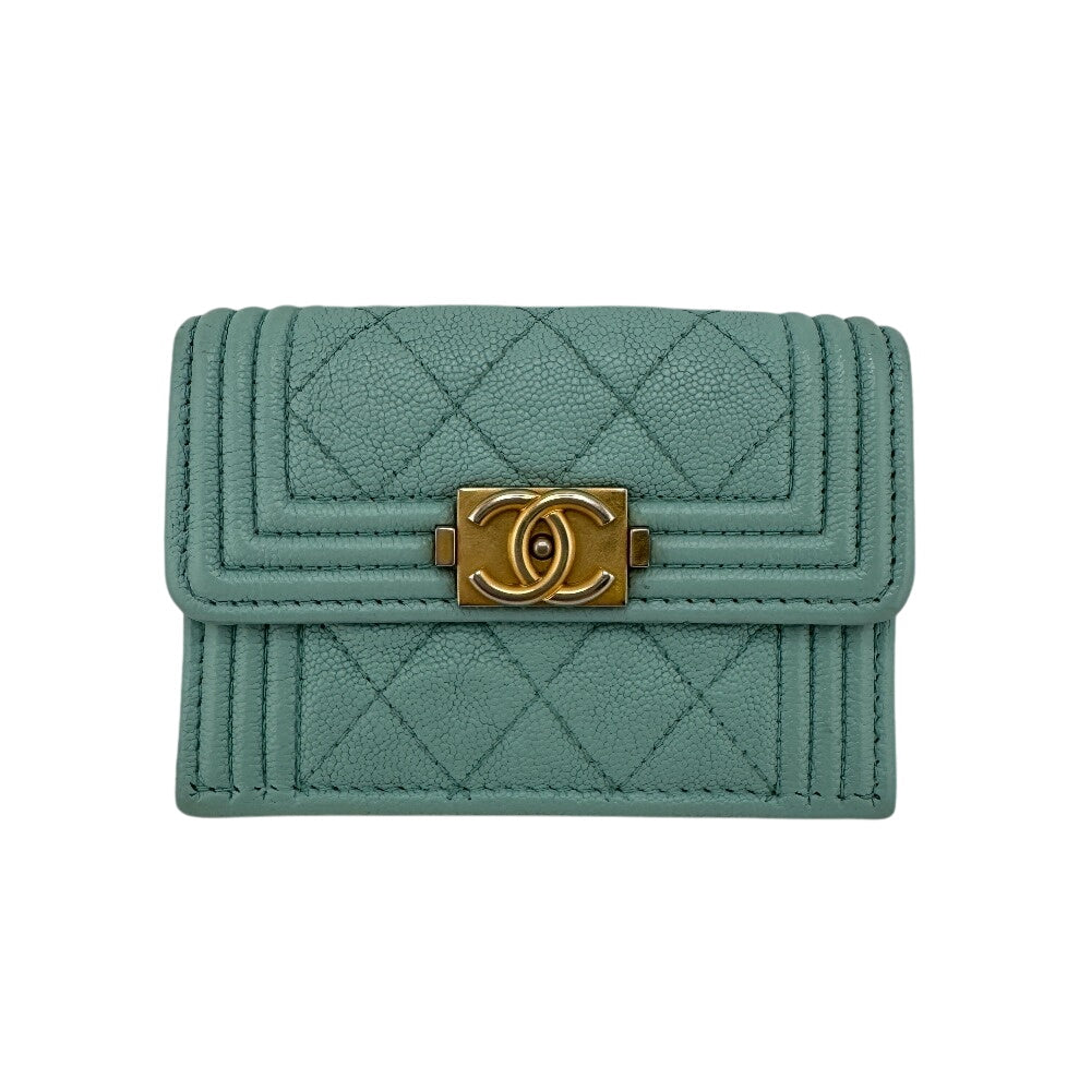 CHANEL Tri-fold wallet leather blue mint