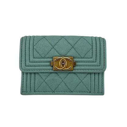 CHANEL Tri-fold wallet leather blue mint