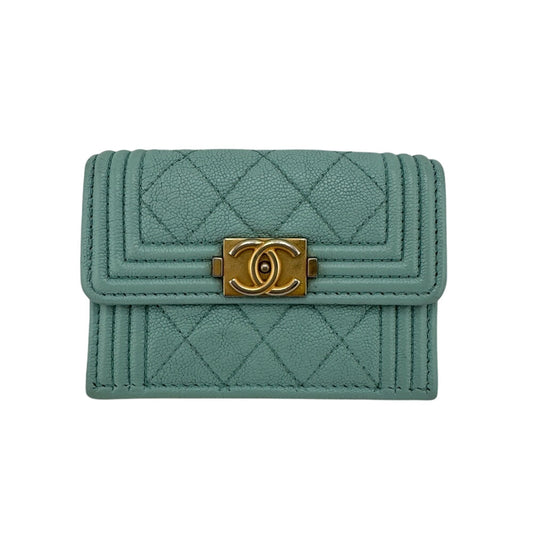CHANEL Tri-fold wallet leather blue mint
