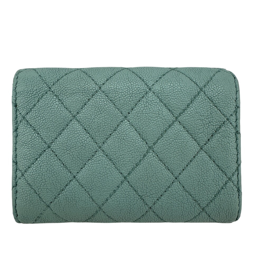CHANEL Tri-fold wallet leather blue mint