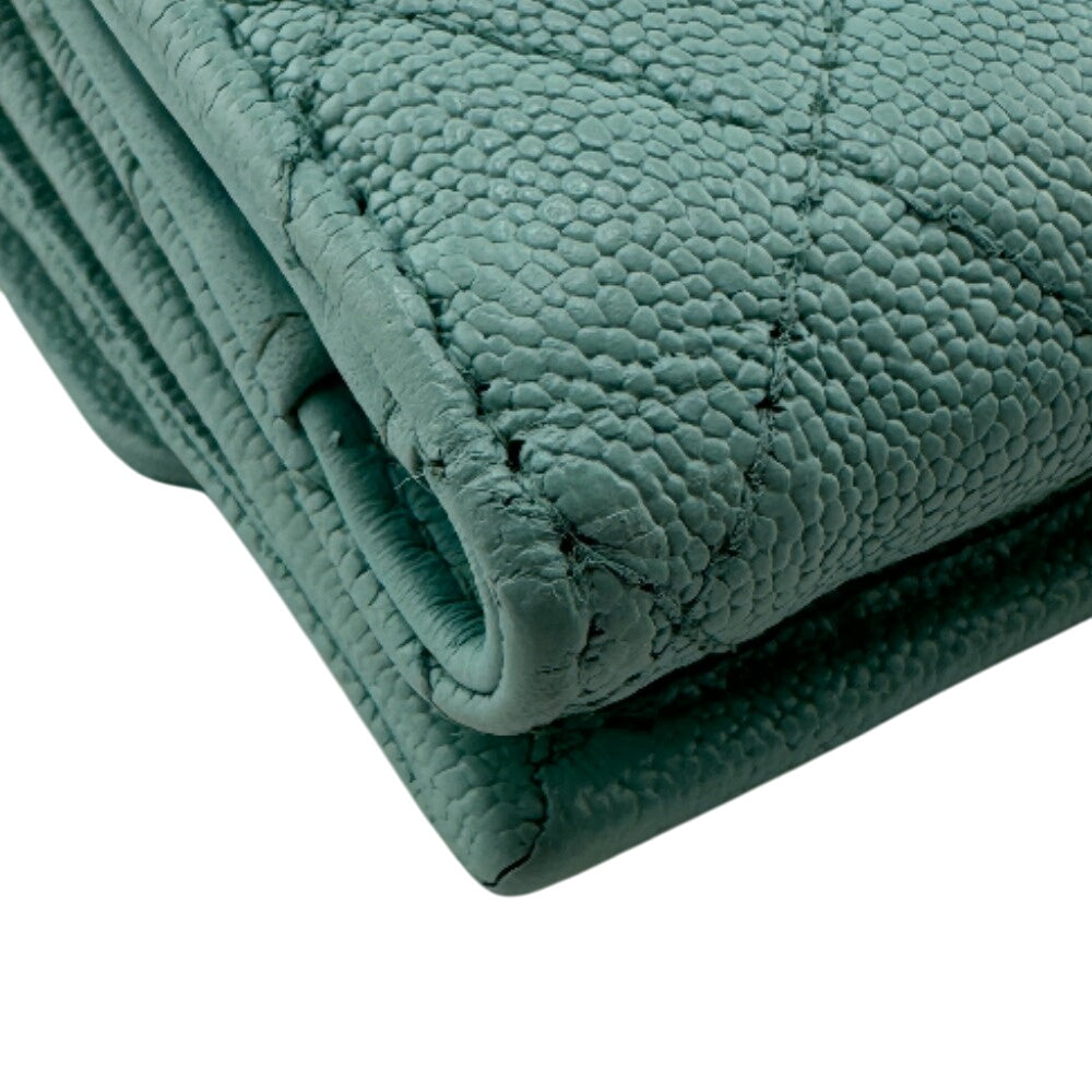 CHANEL Tri-fold wallet leather blue mint