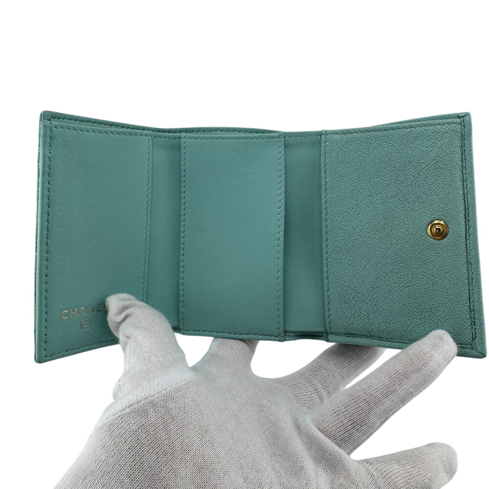 CHANEL Tri-fold wallet leather blue mint