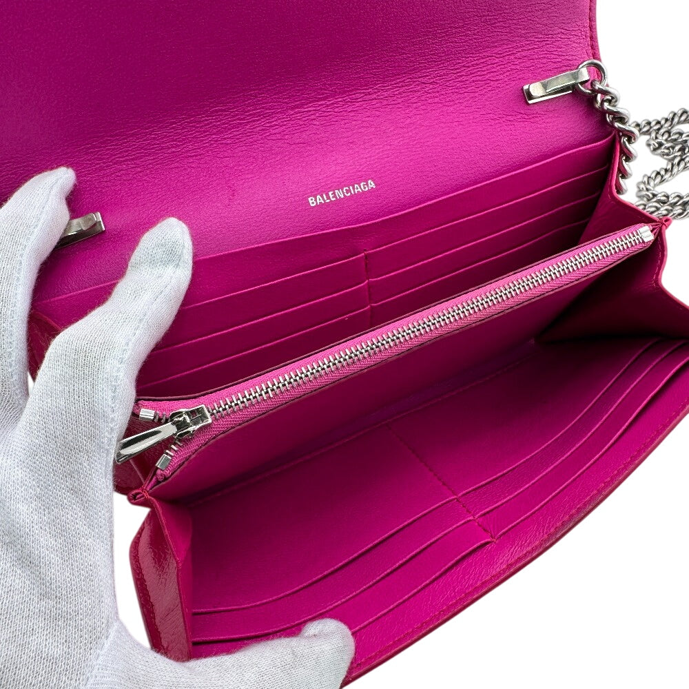 BALENCIAGA Long Wallet Purse 593784 leather pink Cash Continental on Chain