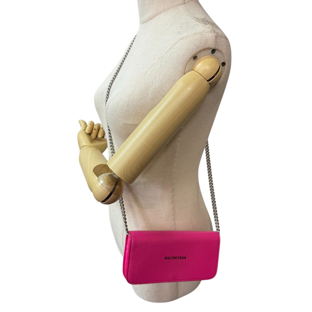 BALENCIAGA Long Wallet Purse 593784 leather pink Cash Continental on Chain