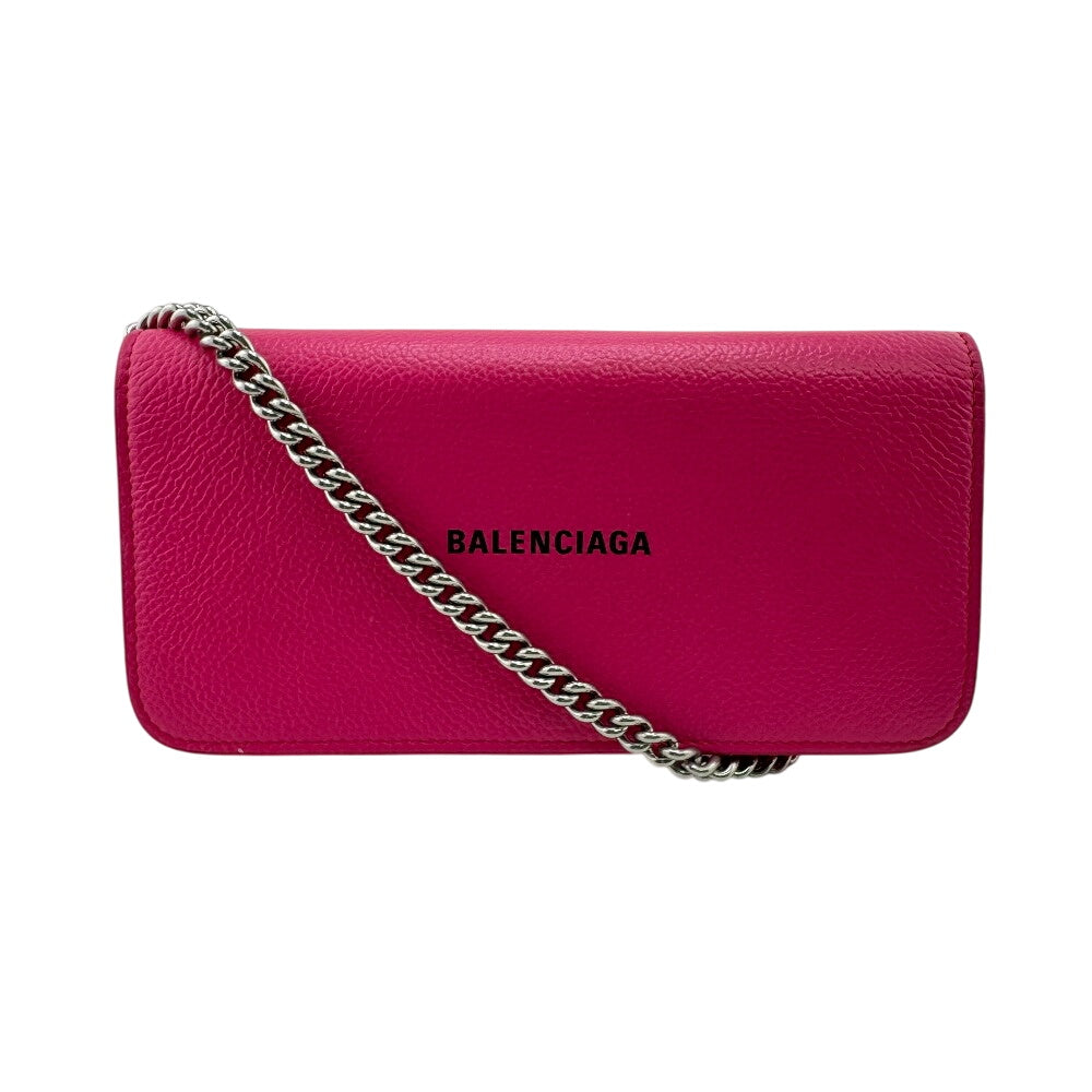 BALENCIAGA Long Wallet Purse 593784 leather pink Cash Continental on Chain