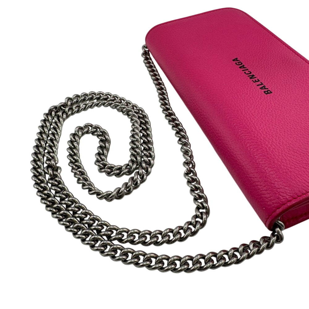 BALENCIAGA Long Wallet Purse 593784 leather pink Cash Continental on Chain
