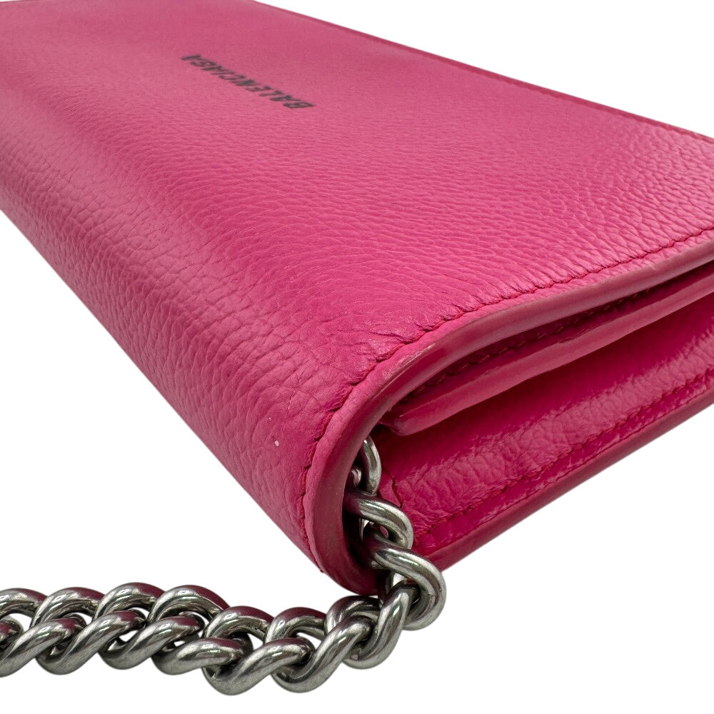 BALENCIAGA Long Wallet Purse 593784 leather pink Cash Continental on Chain