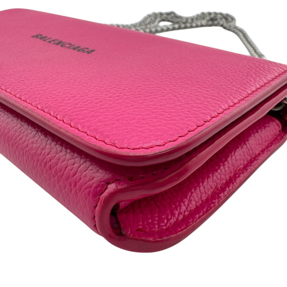 BALENCIAGA Long Wallet Purse 593784 leather pink Cash Continental on Chain