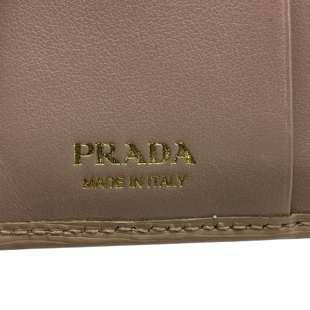 PRADA Bifold Wallet leather beige Calfskin logo Wittelomb