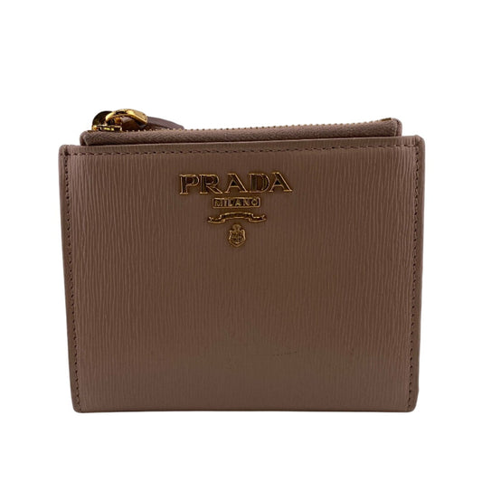 PRADA Bifold Wallet leather beige Calfskin logo Wittelomb