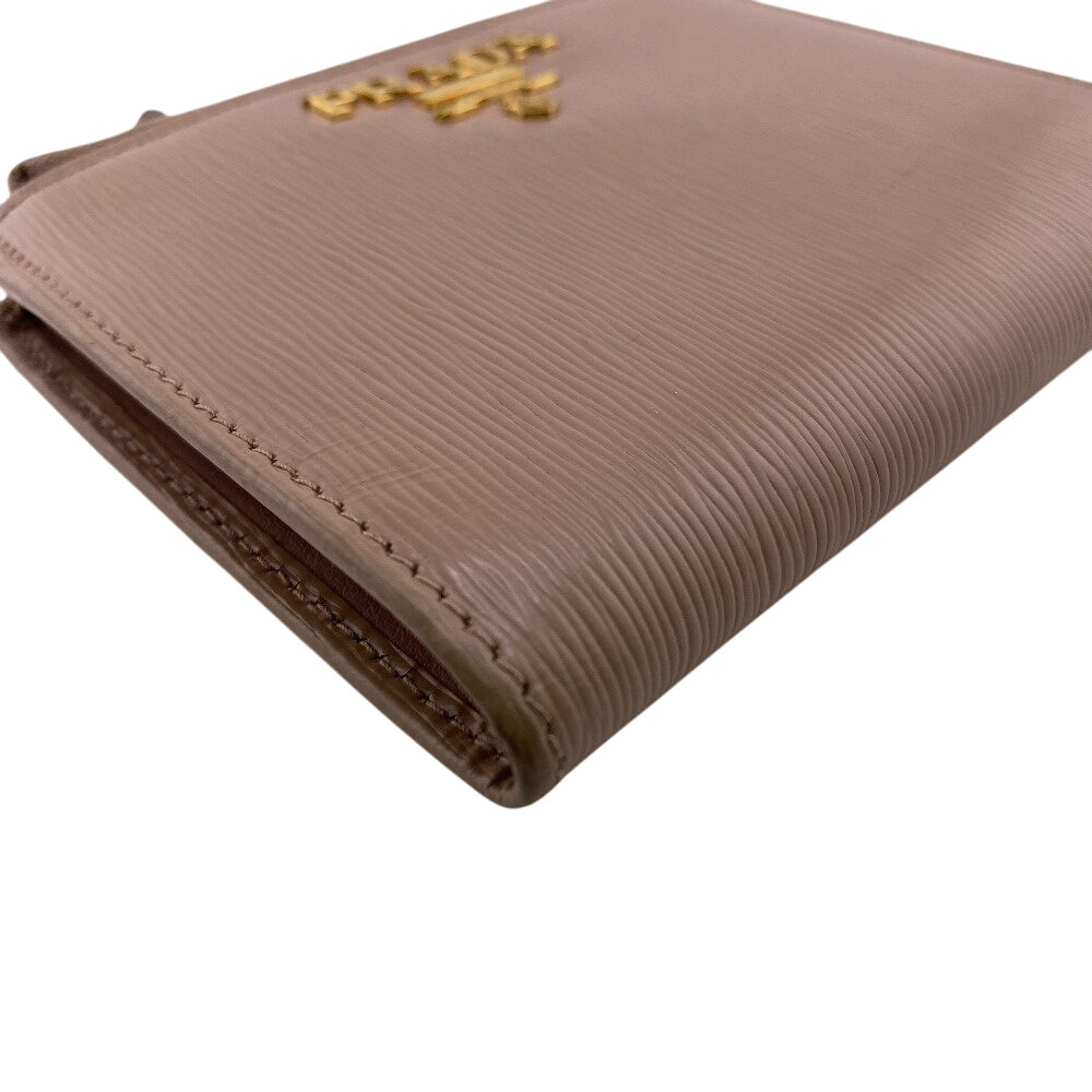 PRADA Bifold Wallet leather beige Calfskin logo Wittelomb