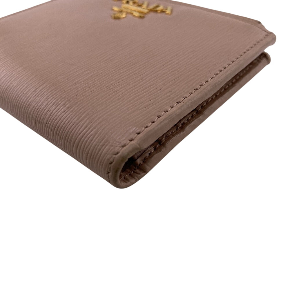 PRADA Bifold Wallet leather beige Calfskin logo Wittelomb