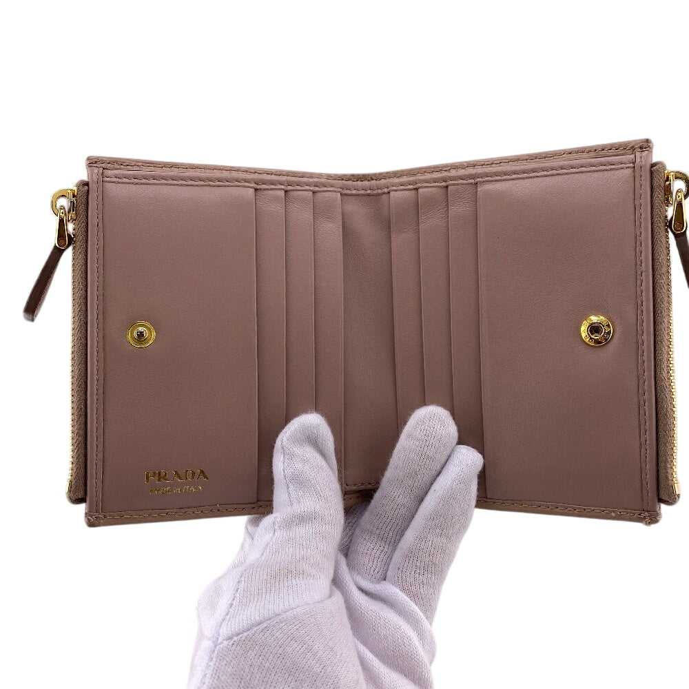 PRADA Bifold Wallet leather beige Calfskin logo Wittelomb